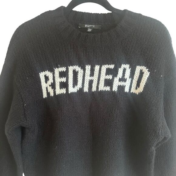 Brunette The Label Black and White Redhead Knit Crewneck Sweater Size XS - Picture 3 of 5